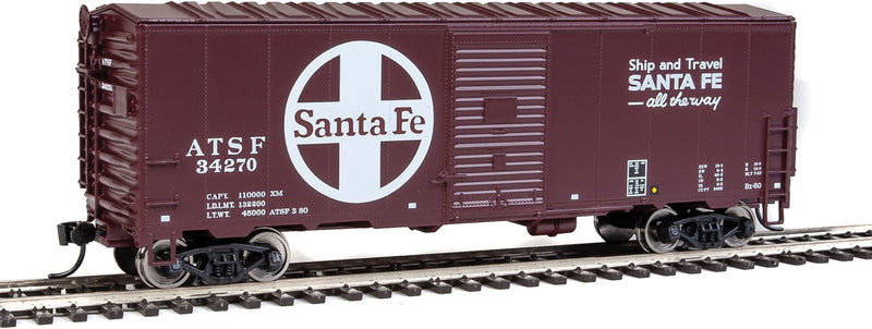40' Association of American Railroads (AAR) Modernized 1948 Boxcar -- Santa Fe #34270 (Mineral Red, white; Large Logo, "Ship and Travel..." Slog-1