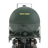 Trinity 25,000-Gallon Tank Car - Ready to Run -- Dana Transportation DNAX #125027 (black, yellow stripes & Railcare logo)