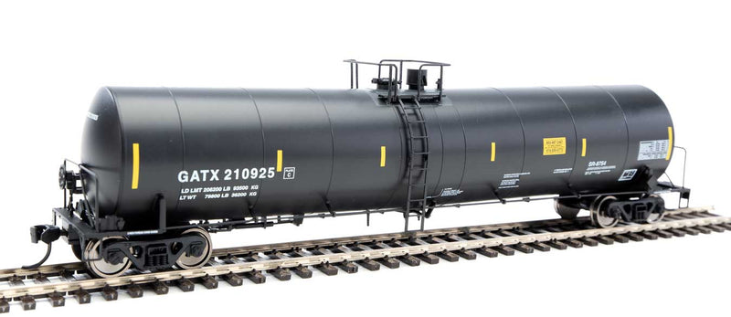 Trinity 25,000-Gallon Tank Car - Ready to Run -- GATX Corporation GATX #210925 (black, white, yellow conspicuity stripes)-1