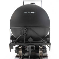 Trinity 25,000-Gallon Tank Car - Ready to Run -- GATX Corporation GATX #210943 (black, white, yellow conspicuity stripes)