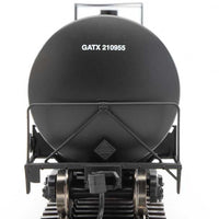 Trinity 25,000-Gallon Tank Car - Ready to Run -- GATX Corporation GATX #210955 (black, whitre, yellow conspicuity stripes)