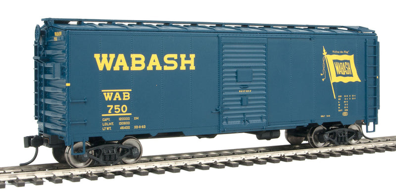 40' Association of American Railroads 1948 Boxcar - Ready to Run -- Wabash #750 (blue, yellow; Flag Logo)-1