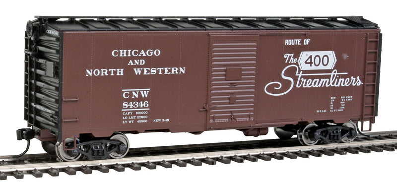 40' AAR 1944 Boxcar - Ready to Run -- Chicago & North Western(TM) #84346 (Boxcar Red, black; 400 Streamliners Logo-1