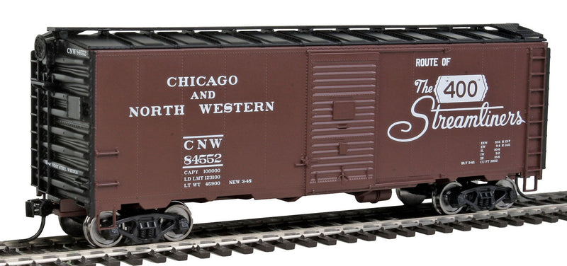40' AAR 1944 Boxcar - Ready to Run -- Chicago & North Western(TM) #84552 (Boxcar Red, black; 400 Streamliners Logo-1