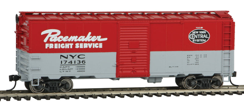 40' AAR 1944 Boxcar - Ready to Run -- New York Central #174136 (Pacemaker Scheme, gray, red)-1