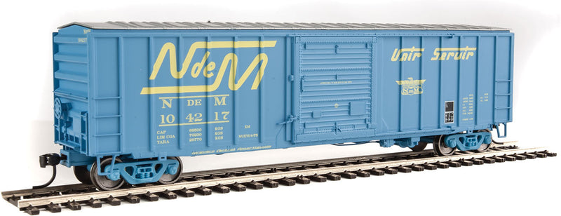 50' ACF Exterior Post Boxcar - Ready to Run -- National Railways of Mexico #104217 (blue, white; Large Logo, "Unir Servir"-1