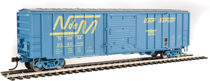 50' ACF Exterior Post Boxcar - Ready to Run -- National Railways of Mexico #104889 (blue, white; Large Logo, "Unir Servir"-1