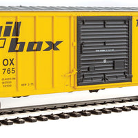 50' ACF Exterior Post Boxcar - Ready to Run -- Railbox #10765 (yellow, Black Door; Large Logo, Slogan)