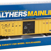 50' ACF Exterior Post Boxcar - Ready to Run -- Railbox #30491 (yellow, Black Door; Small Logo, Slogan)