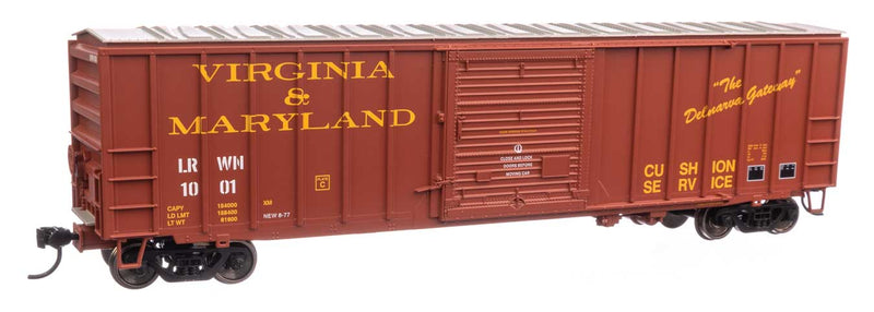 50' ACF Exterior Post Boxcar - Ready to Run -- Virginia & Maryland LRWN #1001 (brown, yellow, white)-1