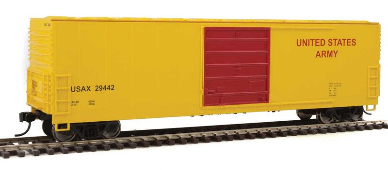 50' Evans Smooth-Side Boxcar - Ready to Run -- United States Army #29442 (yellow, red)-1