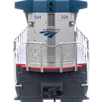 GE Dash 8-32BWH - ESU(R) Sound & DCC -- Amtrak(R) #504 (Phase V, Modern Logo; Amtrak Blue, Platinum Mist)
