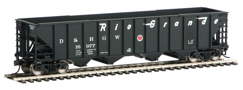 50' 100-Ton 4-Bay Hopper - Ready to Run -- Denver & Rio Grande Western #16977 (black, Flying Grande)-1