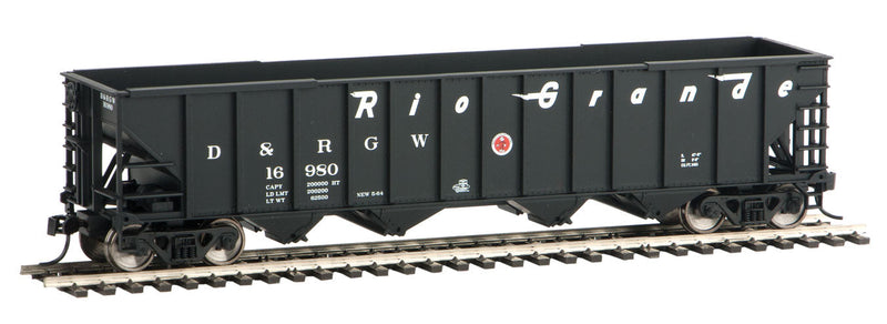 50' 100-Ton 4-Bay Hopper - Ready to Run -- Denver & Rio Grande Western #16980 (black, Flying Grande)-1