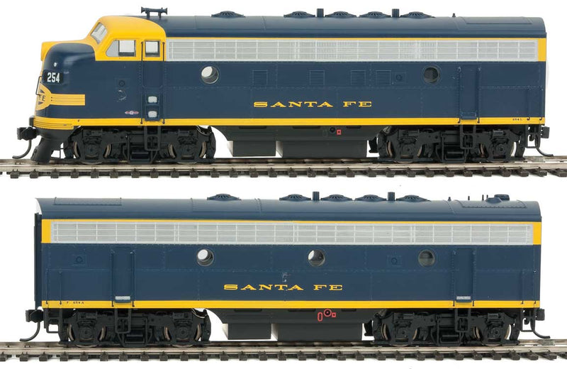 EMD F7A-B Set w/SoundTraxx(R) Sound & DCC -- Santa Fe #254L, 254A (blue, yellow; Cigar Band Logo)-1