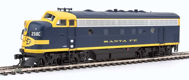 EMD F7A w/SoundTraxx(R) Sound & DCC -- Santa Fe #258C (blue, yellow; Cigar Band Logo)-1