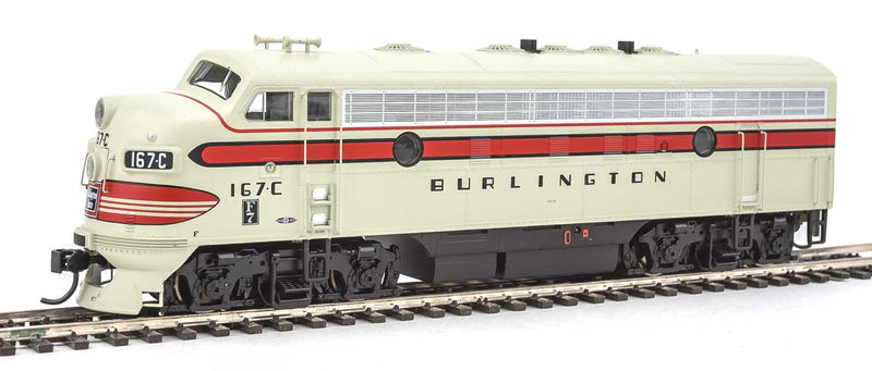 EMD F7A w/SoundTraxx(R) Sound & DCC -- Chicago, Burlington & Quincy #167C (gray, red, black)-1