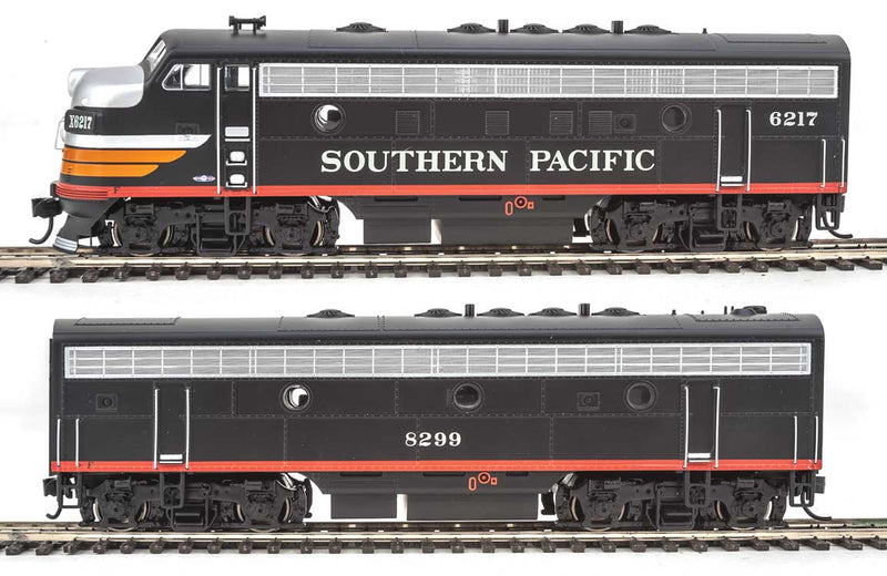EMD F7A-B Set w/SoundTraxx(R) Sound & DCC -- Southern Pacific(TM) #6217, 8299 (Black Widow; black, silver, orange, red)-1