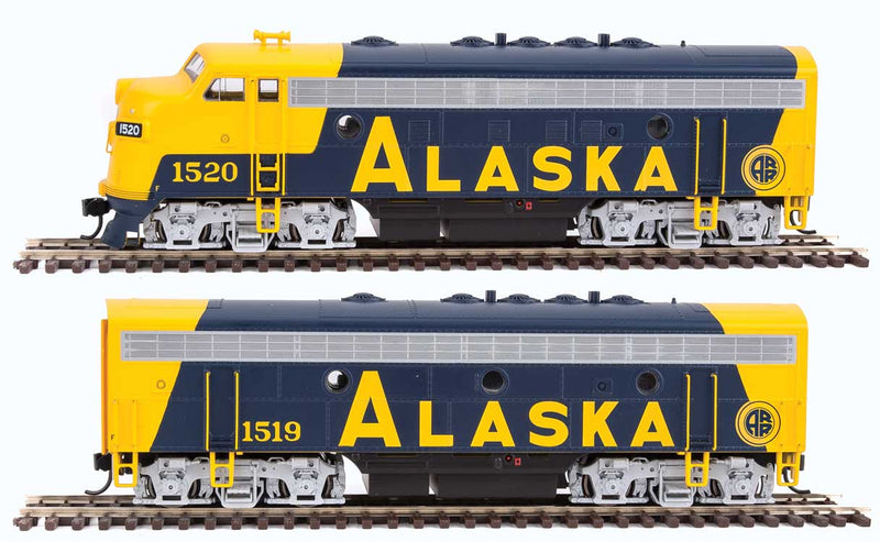 EMD F7 A-B Set - ESU Sound and DCC -- Alaska Railroad #1520, 1519 (blue, yellow; Billboard Alaska Lettering)-1