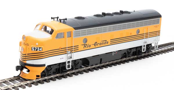EMD F7 A - ESU Sound and DCC -- Denver & Rio Grande Western(TM) #5734 (Grande Gold, silver, black)-1
