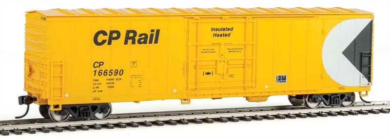 50' FGE Insulated Boxcar - Ready to Run -- Canadian Pacific #166551 (yellow, black, white; Multimark Logo)-1