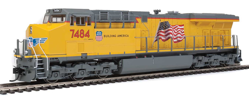 GE Evolution Series GEVO Locomotive - SoundTraxx(R) Sound & DCC -- Unio Pacific(R) #7484 (ES44AH; yellow, gray; United States Flag)-1