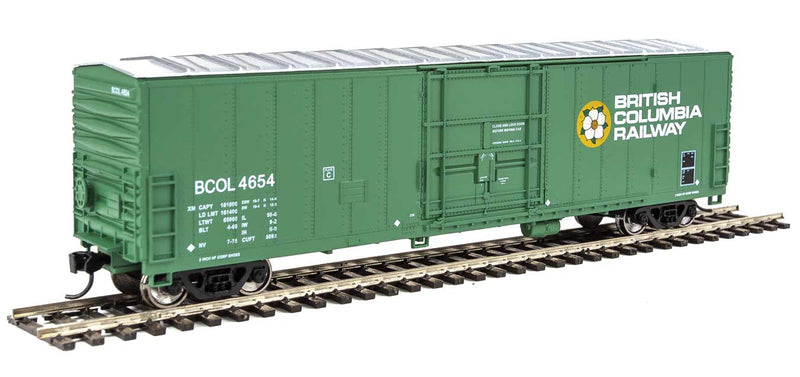 50' FGE Insulated Boxcar - Ready to Run -- British Columbia Railway #4654 (green, yellow, white; Dogwood Logo)-1