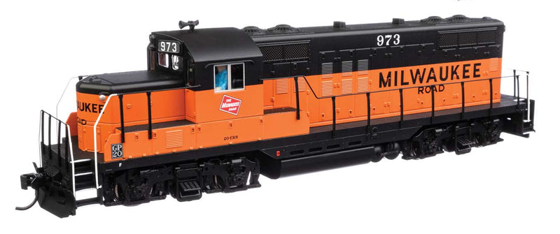 EMD GP9 Phase II with Chopped Nose - ESU(R) Sound and DCC -- Milwaukee Road #973 (orange, black; rebuild w/GP20 ID plate)-1