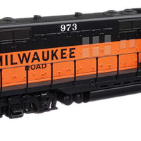 EMD GP9 Phase II with Chopped Nose - ESU(R) Sound and DCC -- Milwaukee Road #973 (orange, black; rebuild w/GP20 ID plate)