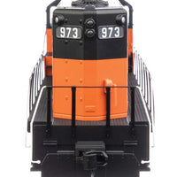 EMD GP9 Phase II with Chopped Nose - ESU(R) Sound and DCC -- Milwaukee Road #973 (orange, black; rebuild w/GP20 ID plate)