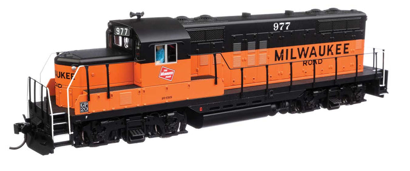 EMD GP9 Phase II with Chopped Nose - ESU(R) Sound and DCC -- Milwaukee Road #977 (orange, black; rebuild w/GP20 ID plates)-1