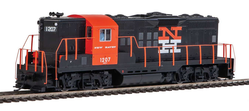 EMD GP9 Phase II with High Hood - ESU(R) Sound and DCC -- New Haven #1207 (black, orange, white)-1