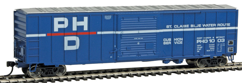 50' ACF Exterior Post Boxcar - Ready to Run -- Port Huron & Detroit #1003 (blue, white, red)-1