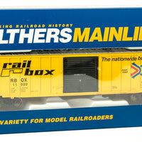 50' ACF Exterior Post Boxcar - Ready to Run -- Railbox #11999 (1970s Scheme; yellow, black; Large Logo & Slogan)