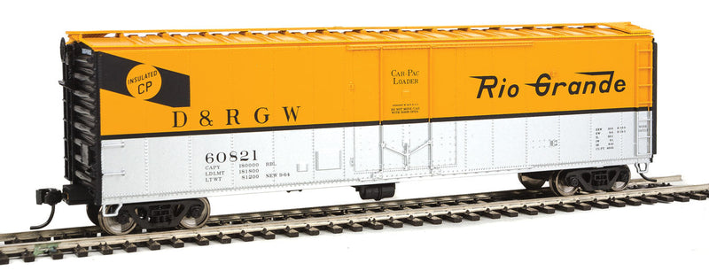 50' PC&F Insulated Boxcar - Ready to Run -- Denver & Rio Grande Western(TM) #60821 (Aspen Gold, silver; Flying Rio Grand-1