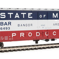 50' PC&F Insulated Boxcar - Ready to Run -- Bangor & Aroostook #6493 (State of Maine; silver, red, white, blue)