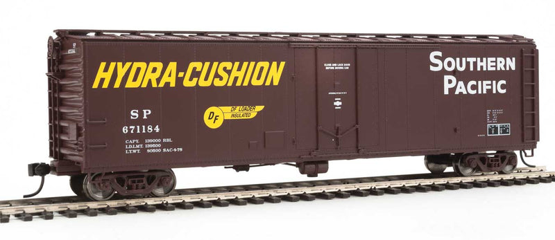50' PC&F Insulated Boxcar - Ready to Run -- Southern Pacific(TM) #671184 (Boxcar Red, yellow Hydra Cushion Markings)-1
