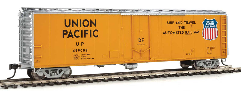 50' PC&F Insulated Boxcar - Ready to Run -- Union Pacific(R) #499002 (yellow, silver; "...The Automated Rail Way" Slog-1
