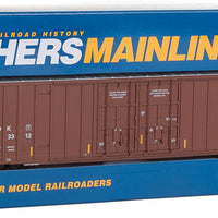60' High Cube Plate F Boxcar - Ready to Run -- Arkansas-Oklahoma #112312 (brown, aluminum, white; Conspicuity Markings)