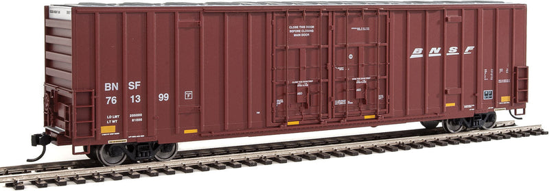 60' High Cube Plate F Boxcar - Ready to Run -- BNSF Railway #761399 (brown, aluminum; Wedge Logo; Conspicuity Markings)-1