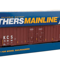 60' High Cube Plate F Boxcar - Ready to Run -- Kansas City Southern #759080 (brown, white; Yellow Conspicuity Markings)