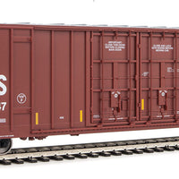 60' High Cube Plate F Boxcar - Ready to Run -- Kansas City Southern #759247 (brown, white; Yellow Conspicuity Markings)