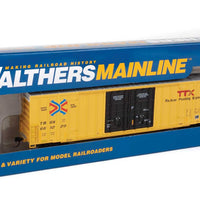 60' High-Cube Plate F Boxcar - Ready to Run -- TTX TBOX #661229 (yellow, black, Red TTX and Next Load Any Road Logos)