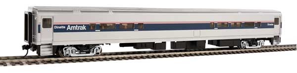 85' Horizon Cafe/Club Food Service Car - Ready to Run -- Amtrak(R) (Phase IV; silver, Wide Blue, Thin Red & White Stripes)-1