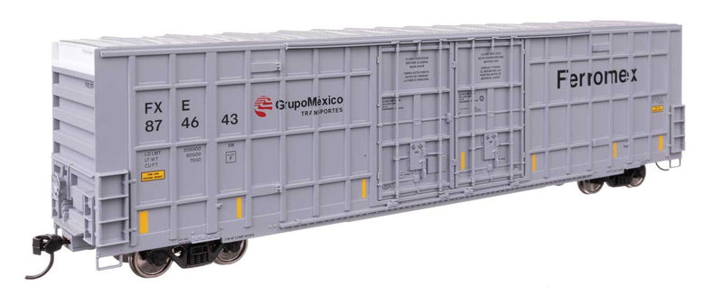 60' High Cube Plate F Horizontal Post Boxcar - Ready to Run -- Ferromex #874643 (gray)-1