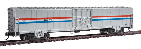 60' Thrall Material Handling Car MHC-2 - Ready To Run -- Amtrak(R) #1550 (Phase III; Equal Red, White, Blue Stripes)-1