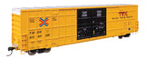 60' High Cube Plate F Horizontal Post Boxcar - Ready to Run -- TTX TBOX #664008 (yellow, black, Standard Lettering)-2