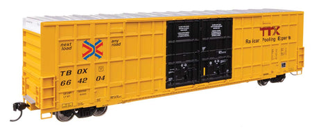 60' High Cube Plate F Horizontal Post Boxcar - Ready to Run -- TTX TBOX #664204 (yellow, black, Standard Lettering)-2