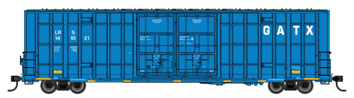 60' High Cube Plate F Horizontal Post Boxcar - Ready to Run -- GATX Leasing LRS #141021 (blue, white)