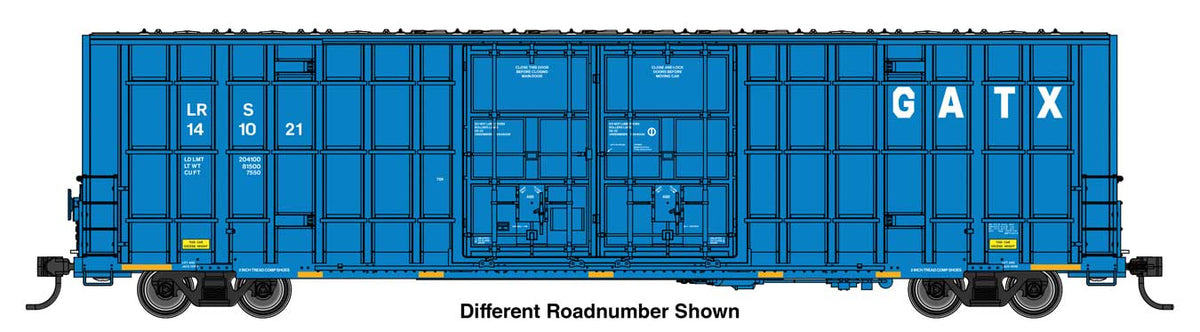 60' High Cube Plate F Horizontal Post Boxcar - Ready to Run -- GATX Leasing LRS #141100 (blue, white)